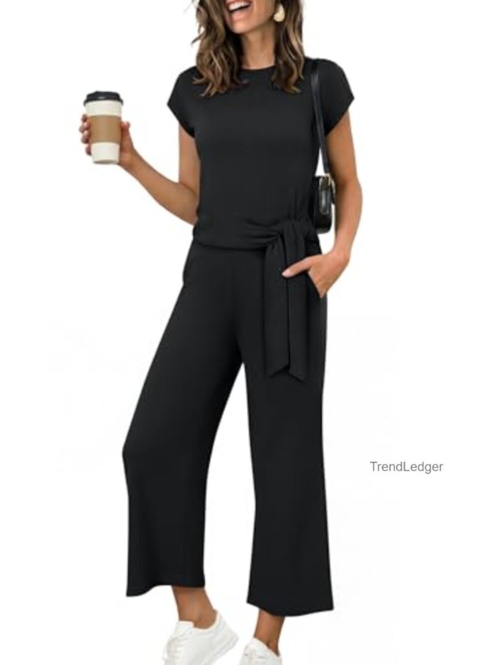Women's 2 Piece Lounge Set Tie Waist Crop Top Wide Leg Pants